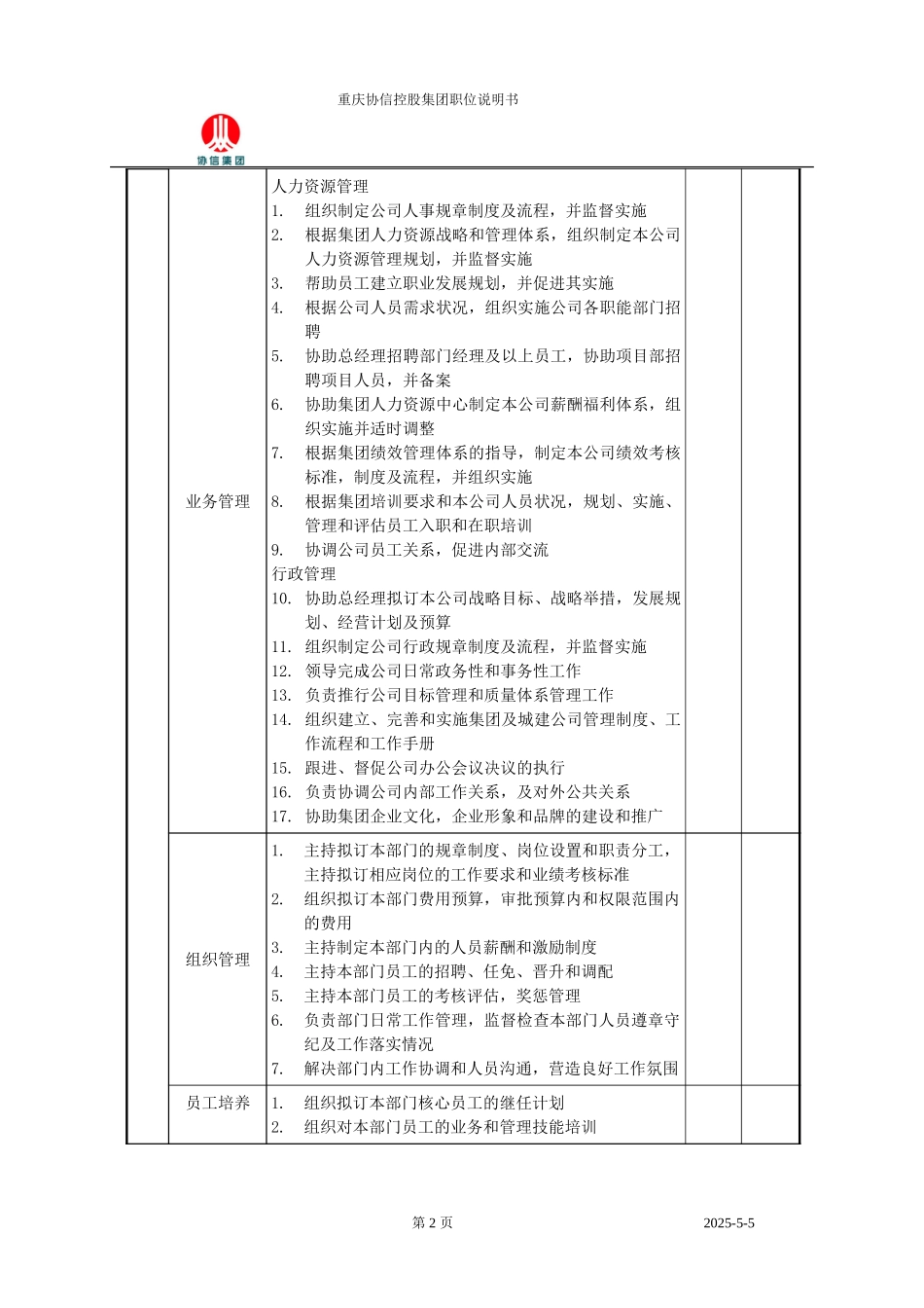 行政人事部经理职位说明书.doc_第2页