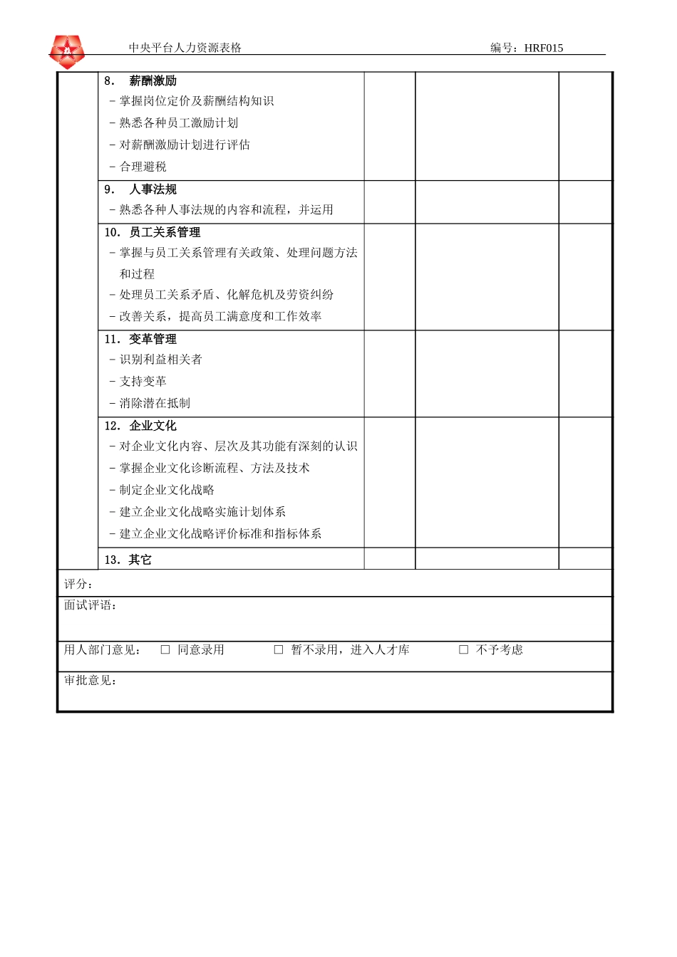 June 16 - HRF015人力资源部招聘复试表格.doc_第2页