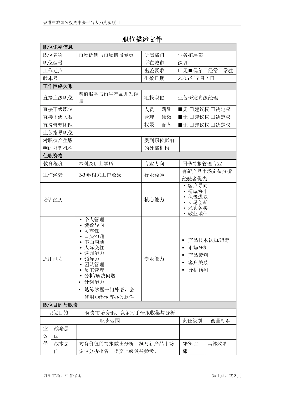 July 6-职位描述－市场情报专员.doc_第1页
