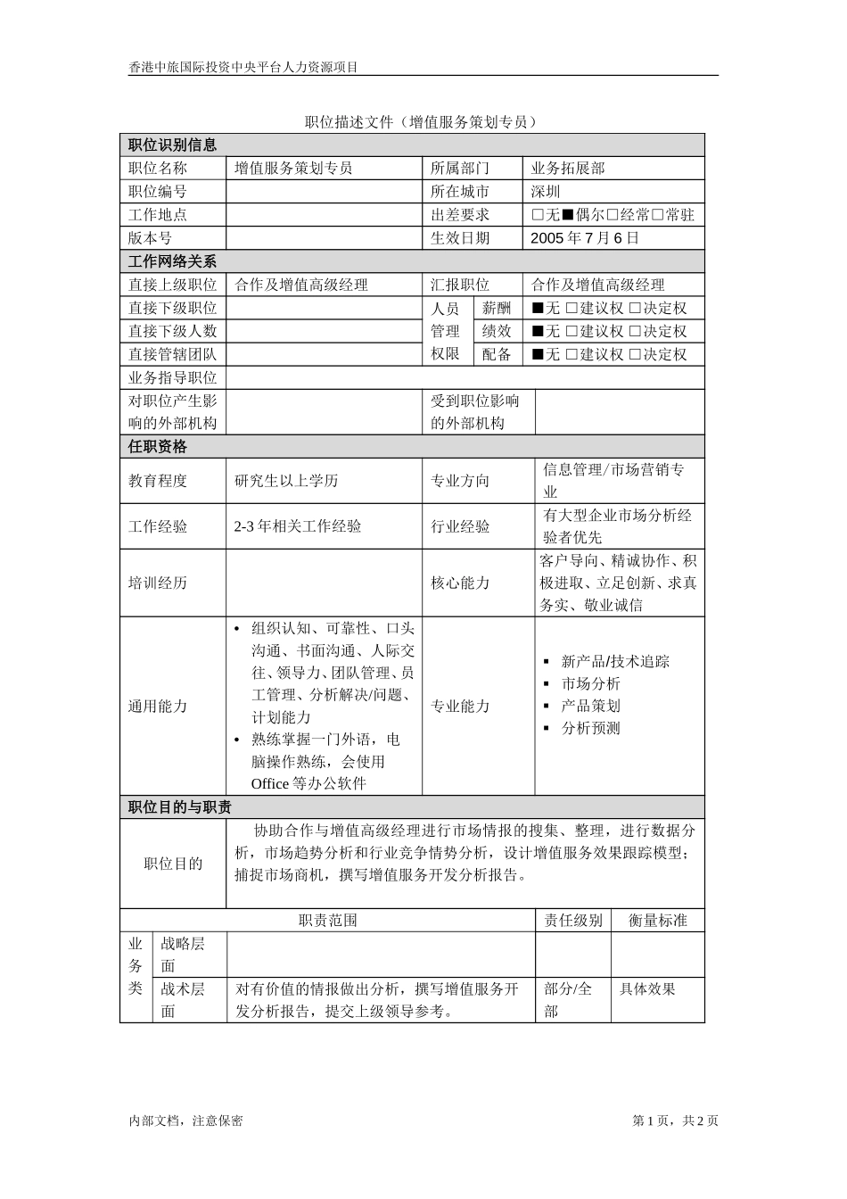 July 6-职位描述－增值服务策划专员.doc_第1页