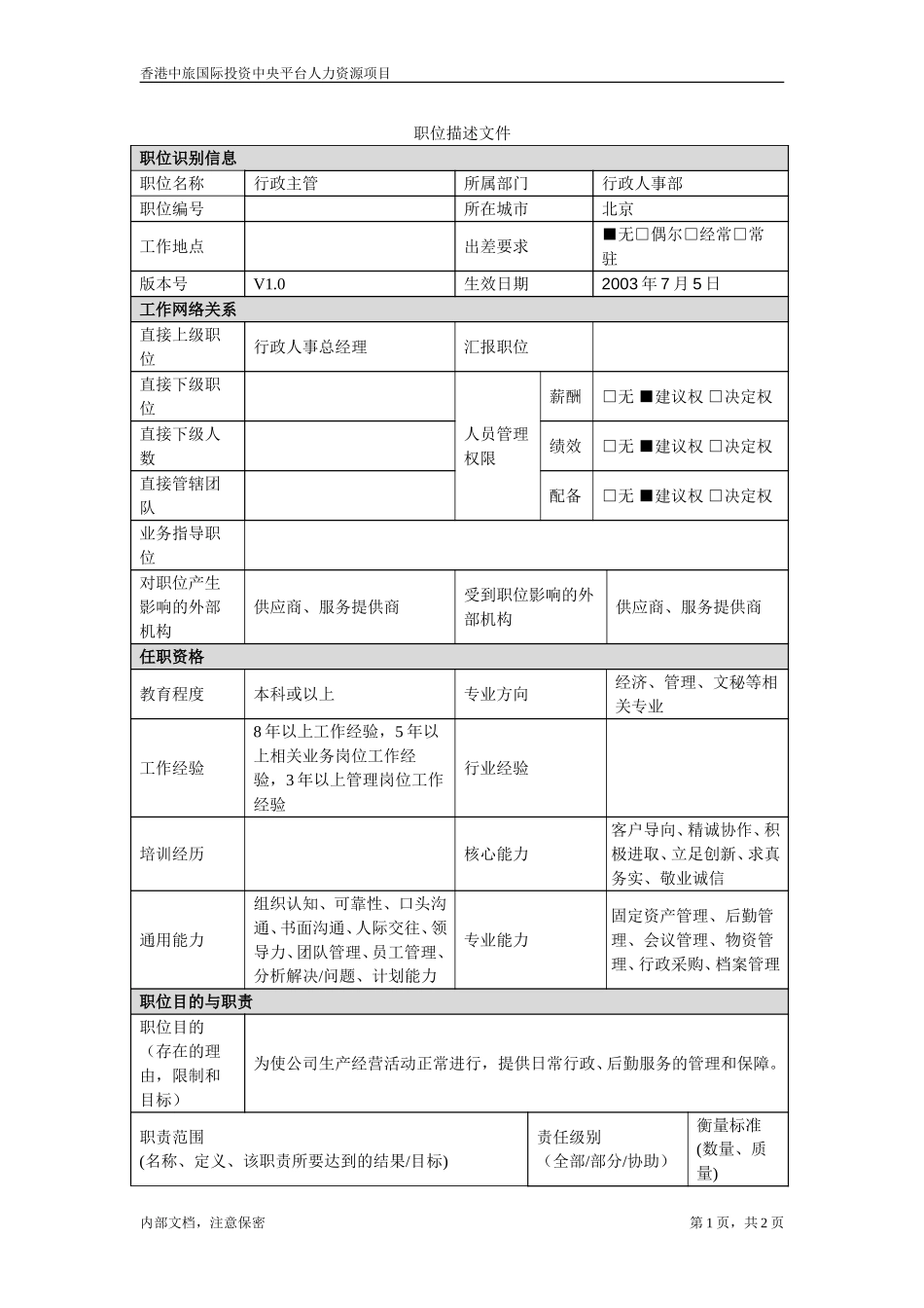 July 5-北京公司-行政主管.doc_第1页