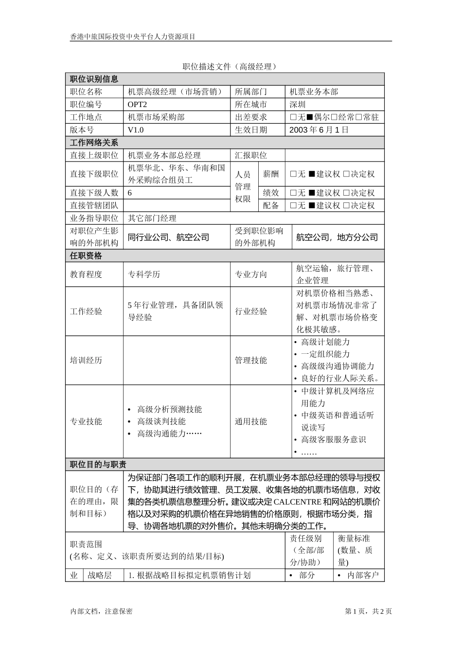 机票市场营销高级经理.doc_第1页