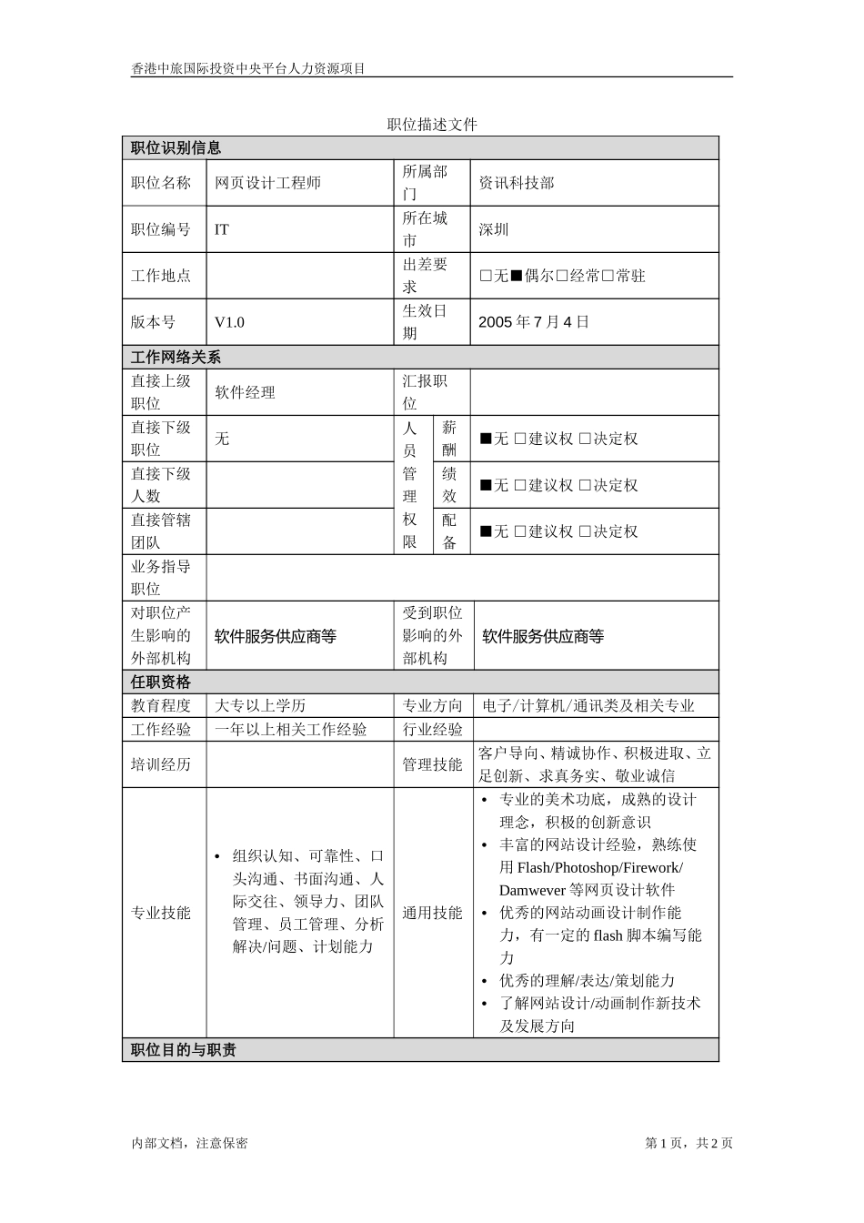 资讯科技部职位描述－网页工程师.doc_第1页