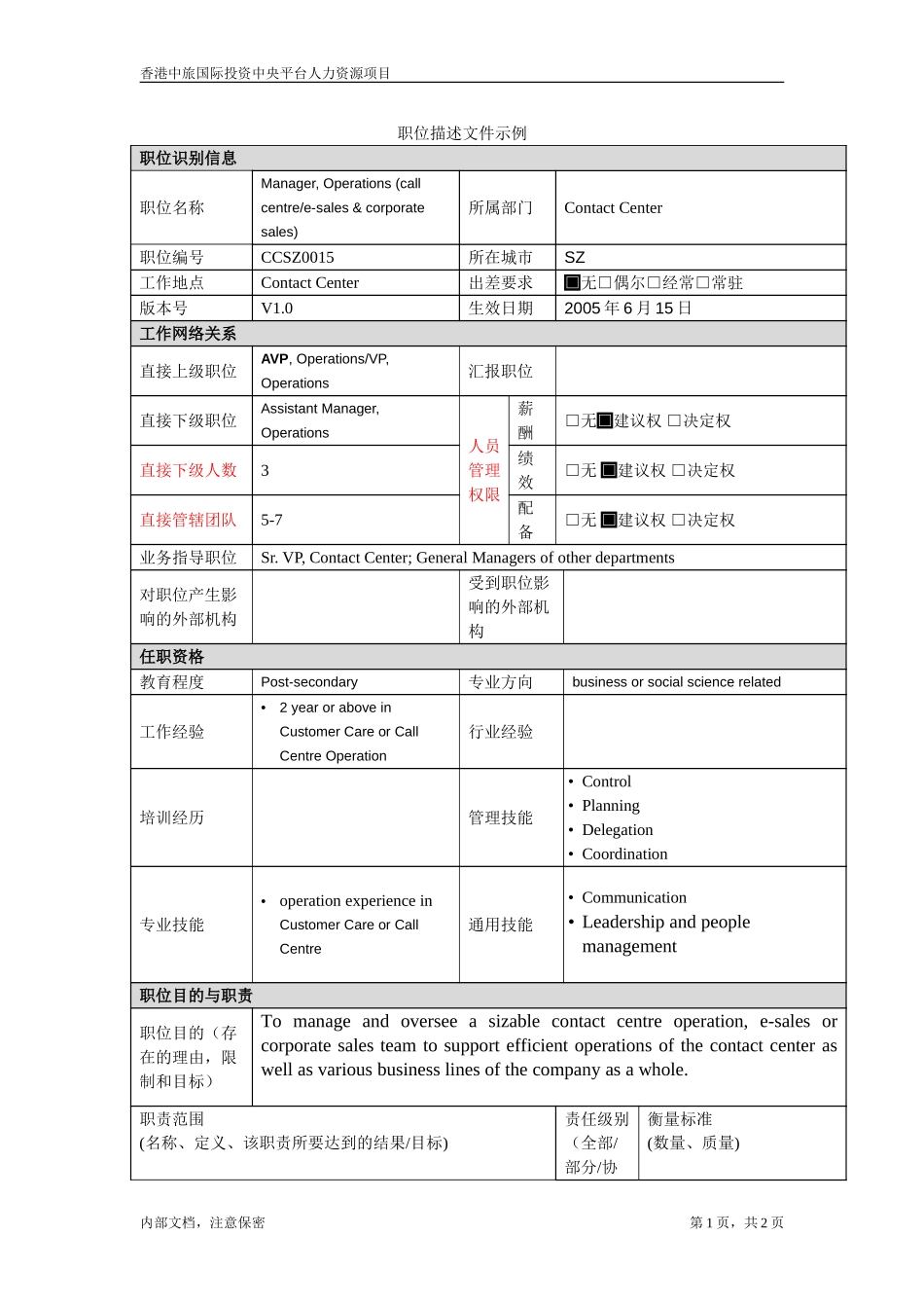 Manager, Operations (call centre-sales & corporate sales).doc_第1页