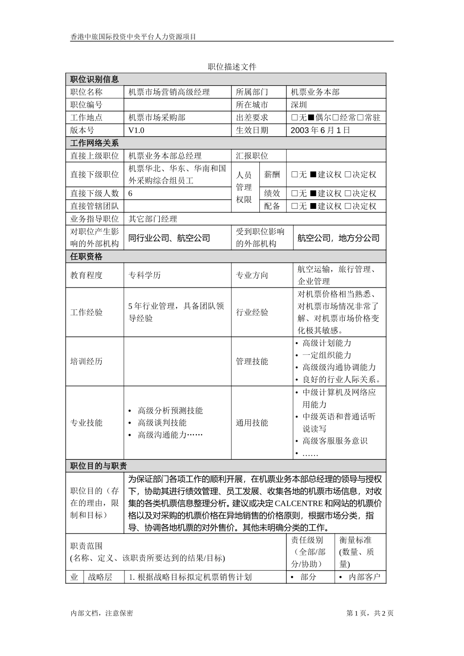 职位描述-机票市场营销高级经理.doc_第1页