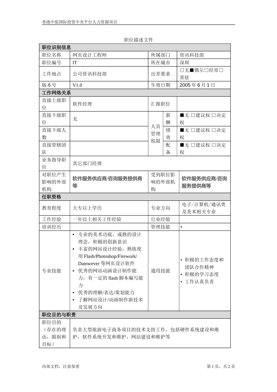 资讯科技部职位描述－网页设计工程师.doc_第1页