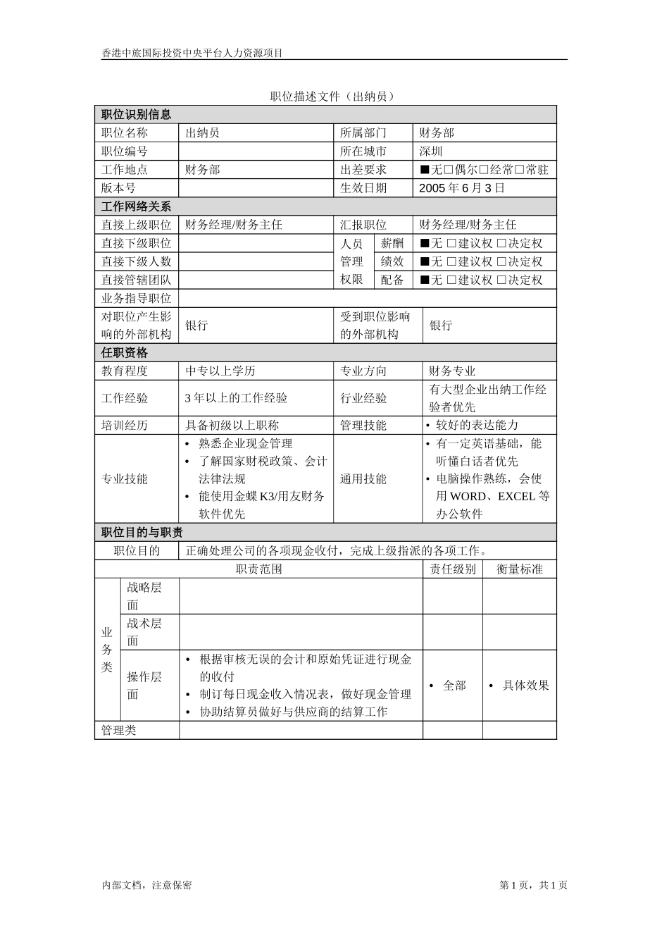 职位描述－出纳员.doc_第1页