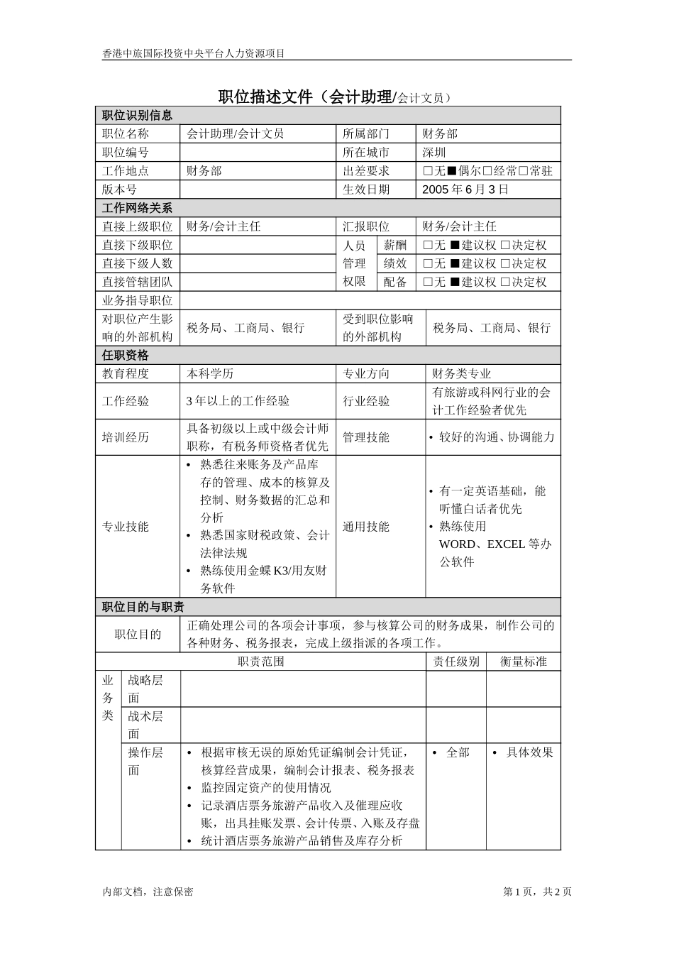 职位描述－会计助理,会计文员.doc_第1页
