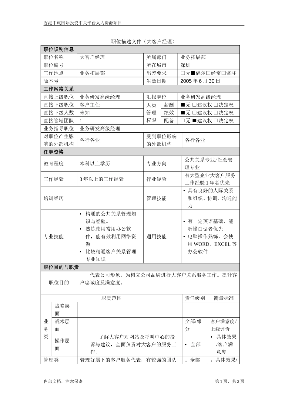 职位描述－大客户服务经理.doc_第1页