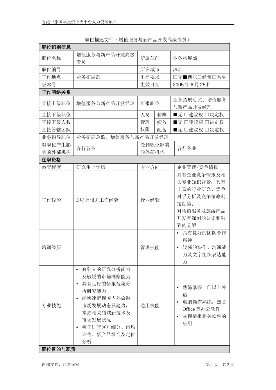 职位描述－增值服务与新产品开发高级专员.doc_第1页