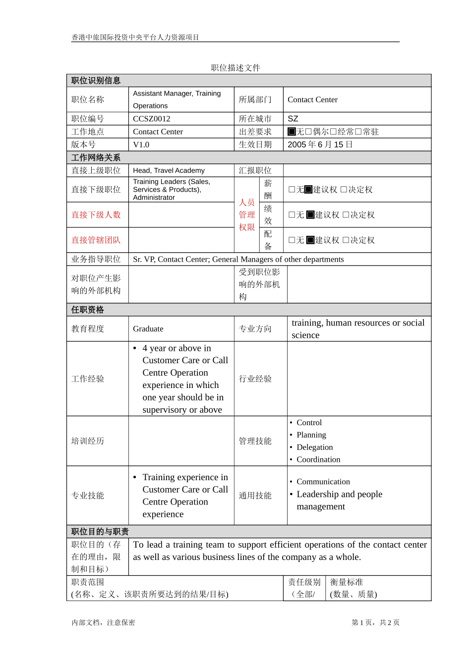 职位描述- 副培训经理（运作）.doc_第1页