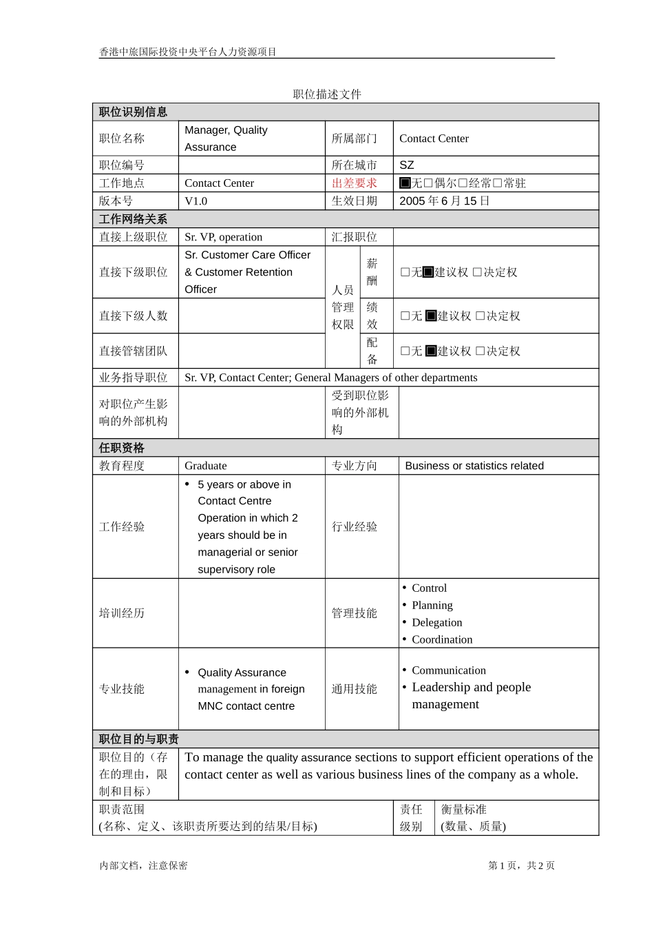 职位描述- 质量保证经理.doc_第1页