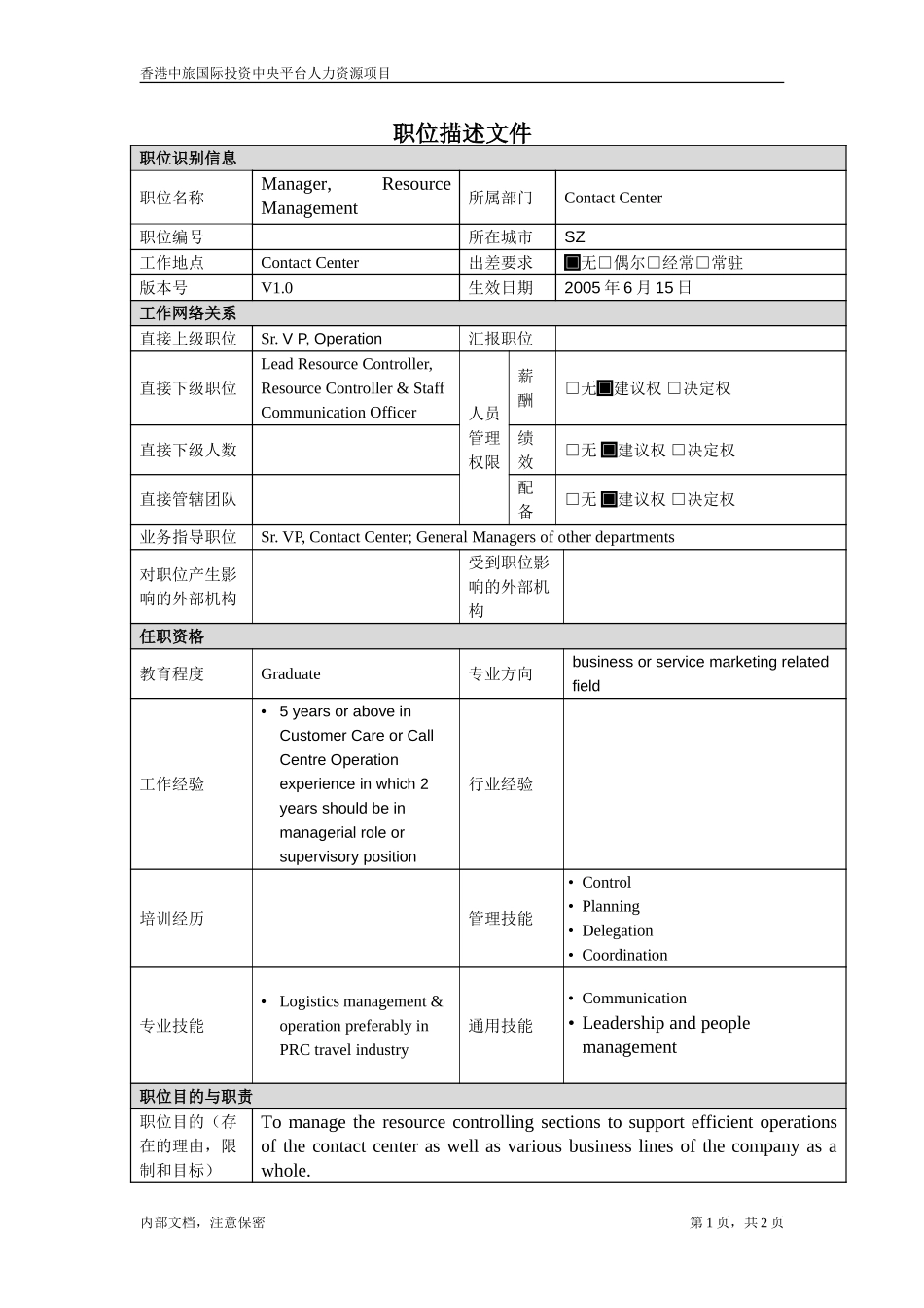 职位描述- 资源管理经理.doc_第1页