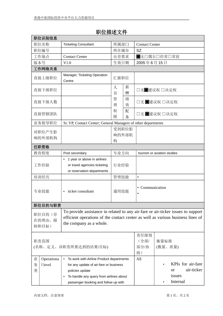 职位描述-航空票务顾问.doc_第1页