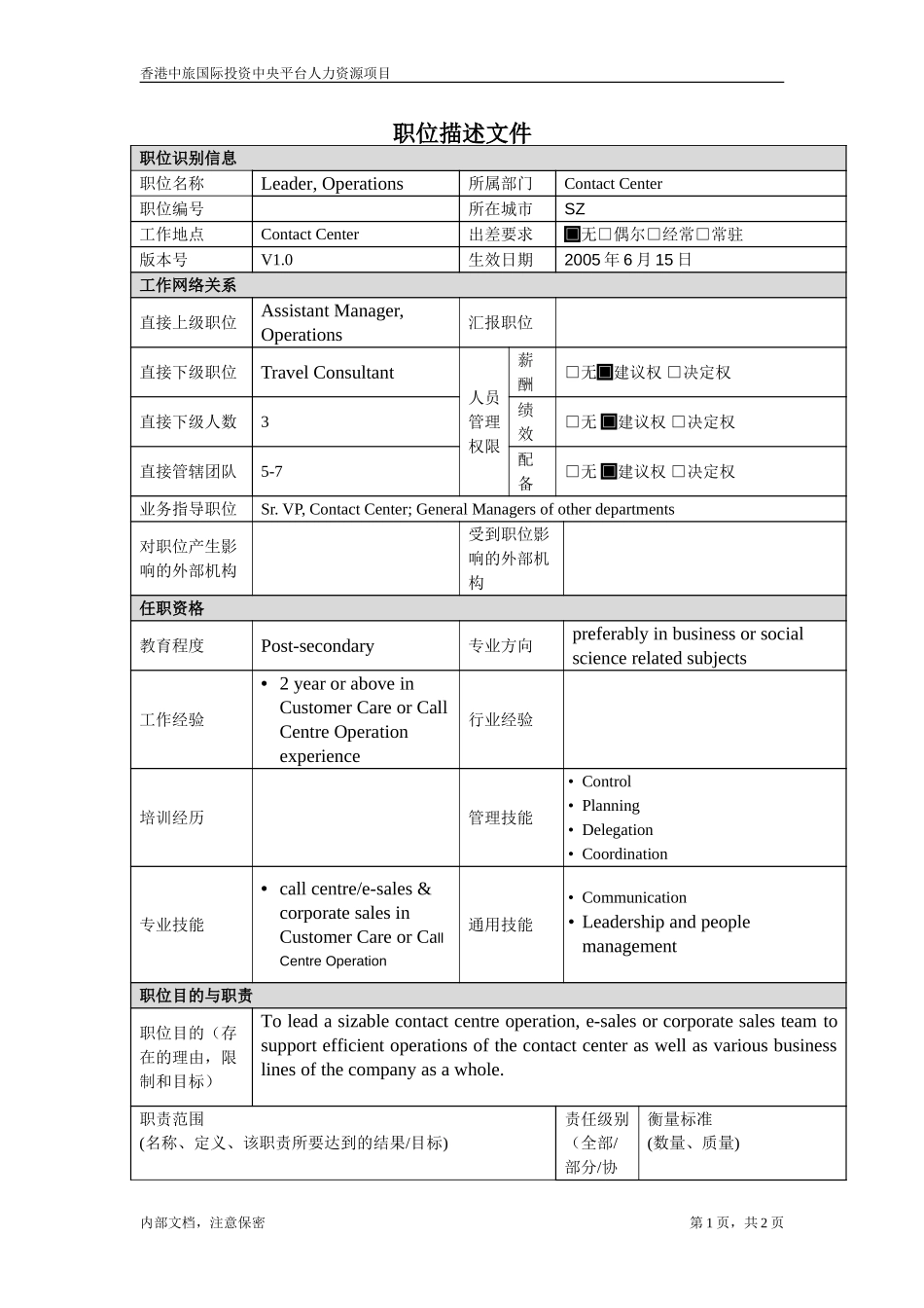 职位描述-旅游顾问主管.doc_第1页