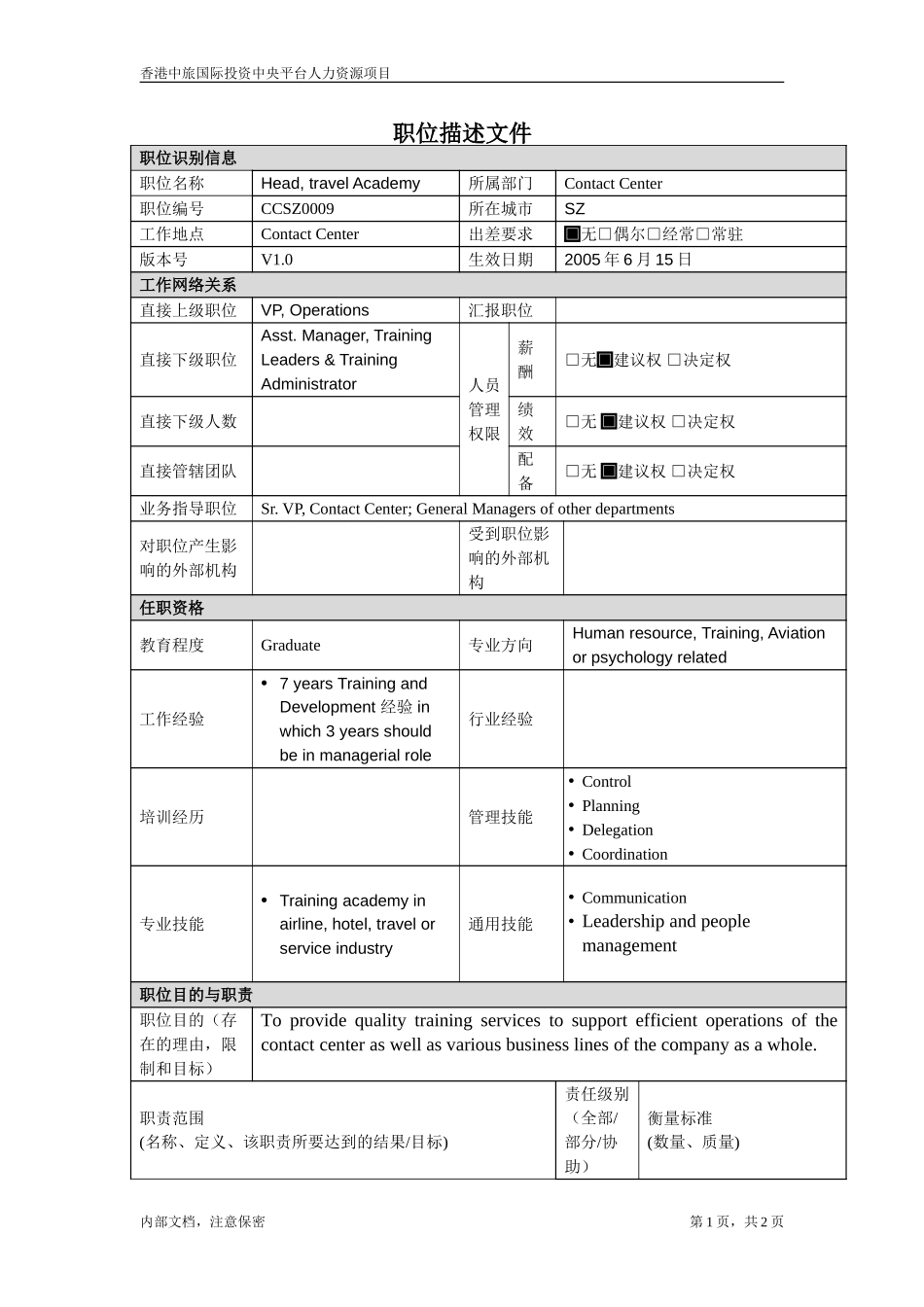 职位描述-旅游知识培训主管.doc_第1页