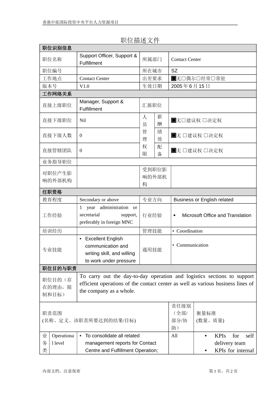 职位描述-支援部文员.doc_第1页
