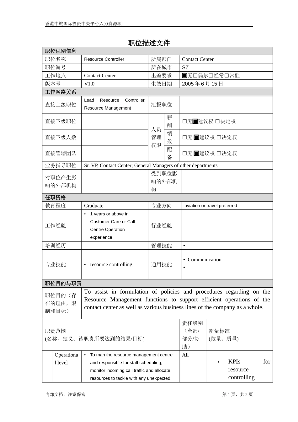 职位描述-资源控制专员.doc_第1页