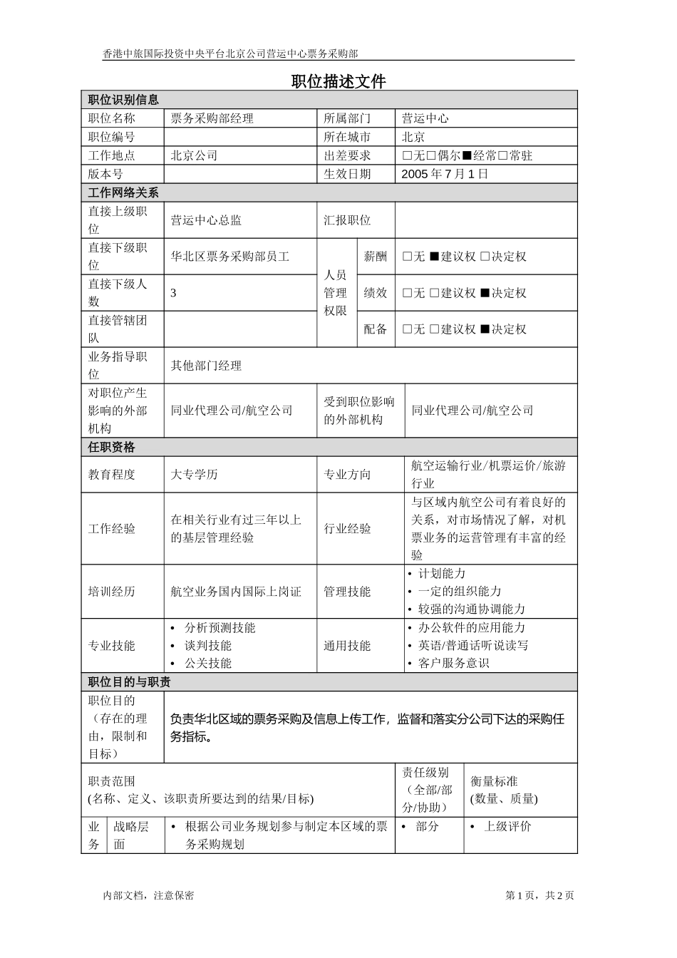 华北区票务采购部经理.doc_第1页