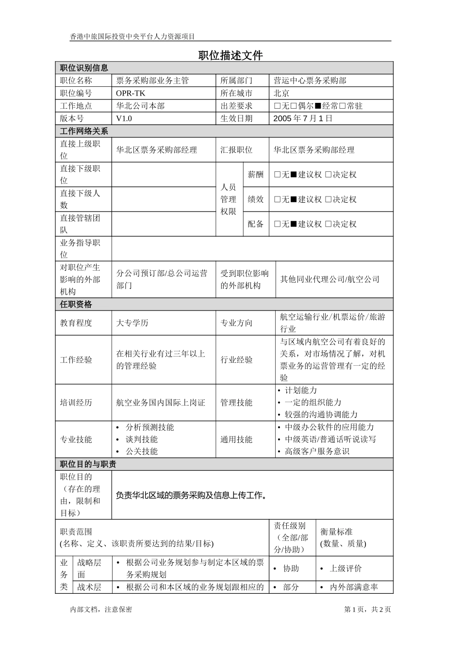 华北区票务采购部业务主管.doc_第1页