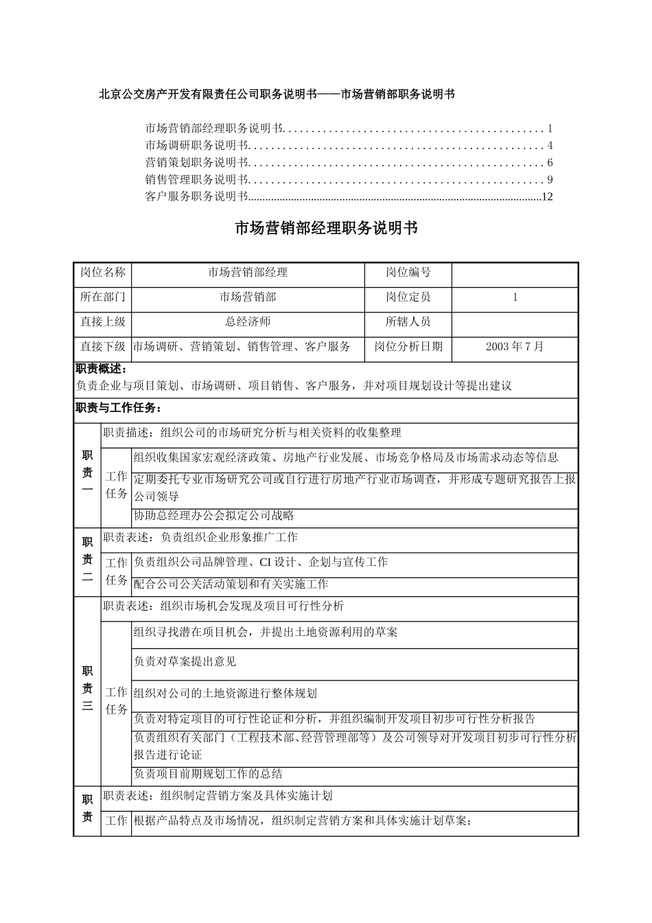 职务说明书－市场营销部.doc_第1页