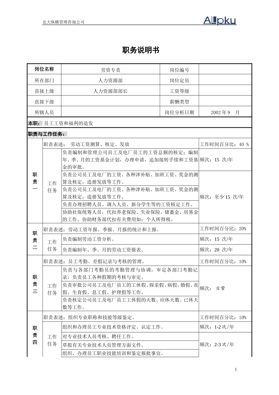 职务说明书（劳资）.doc_第1页