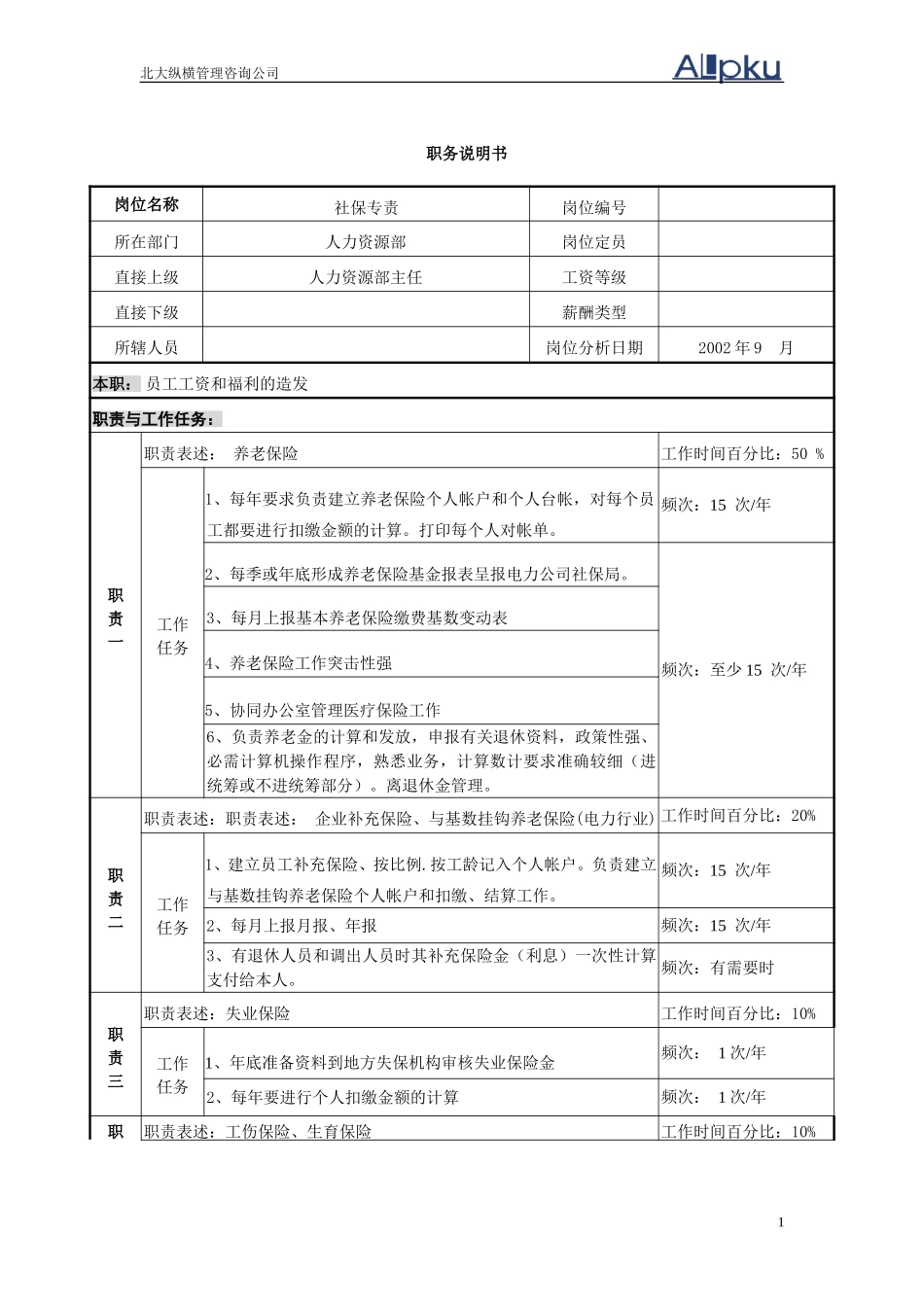 职务说明书（社保）.doc_第1页