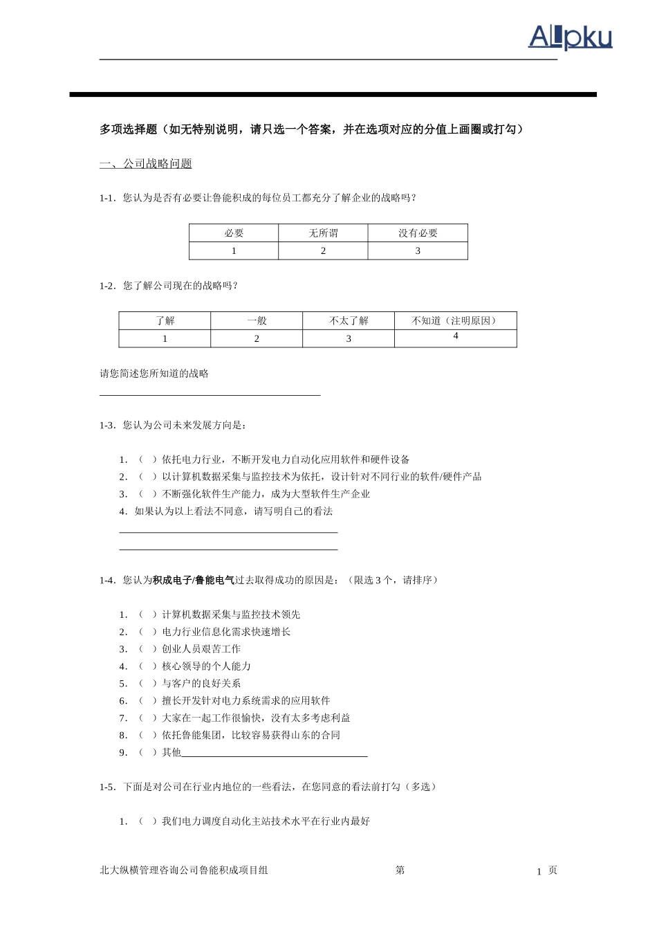 鲁能股份公司问卷.doc_第1页