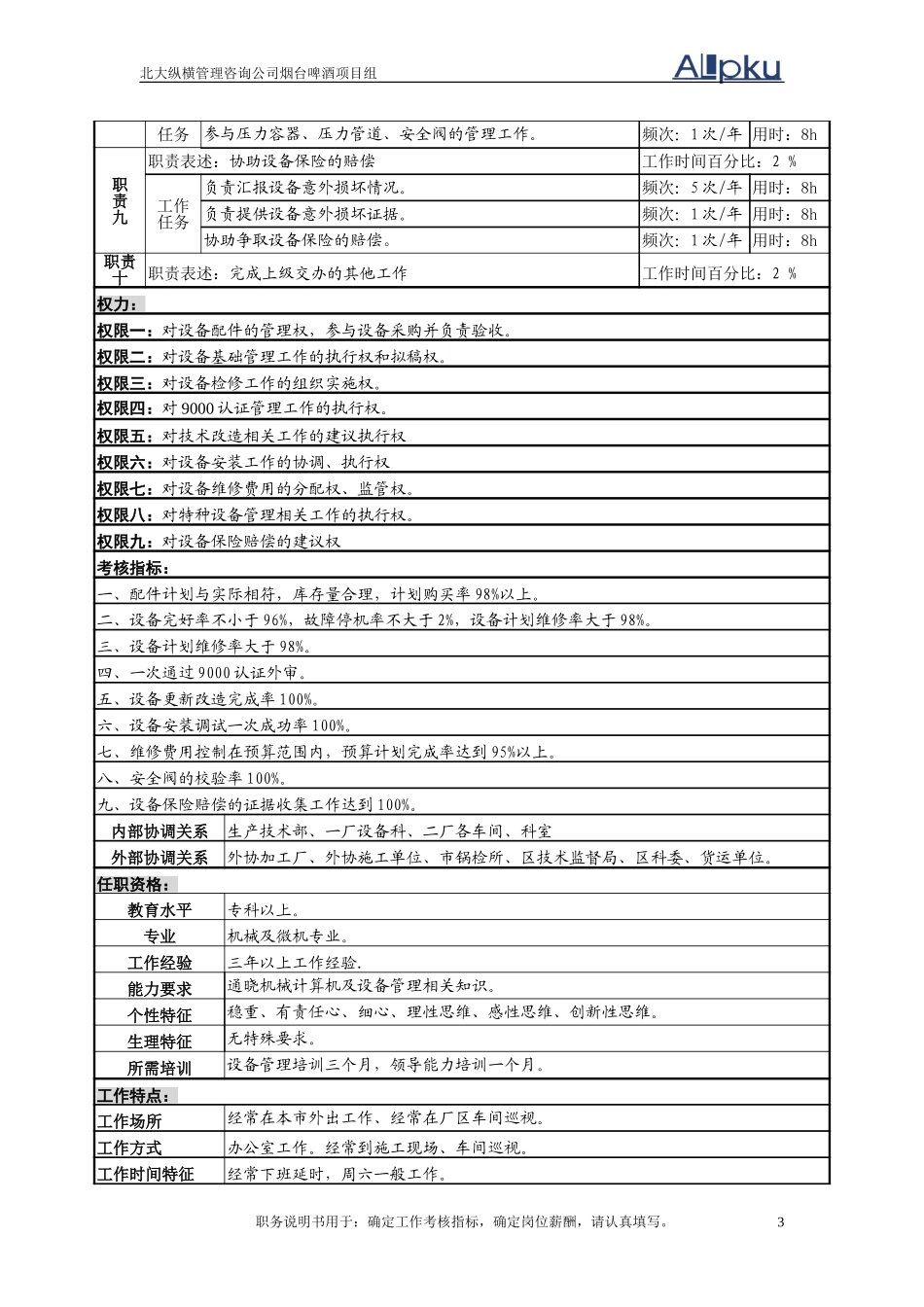 机械设备管理岗位说明书.doc_第3页