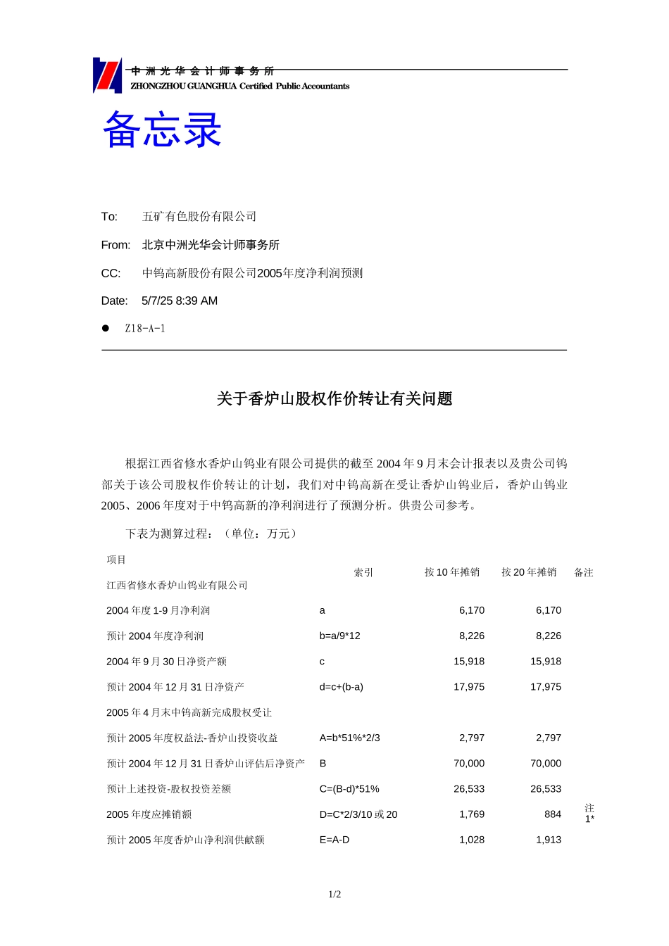 五矿有色收购中钨高新净利润测算.doc_第1页
