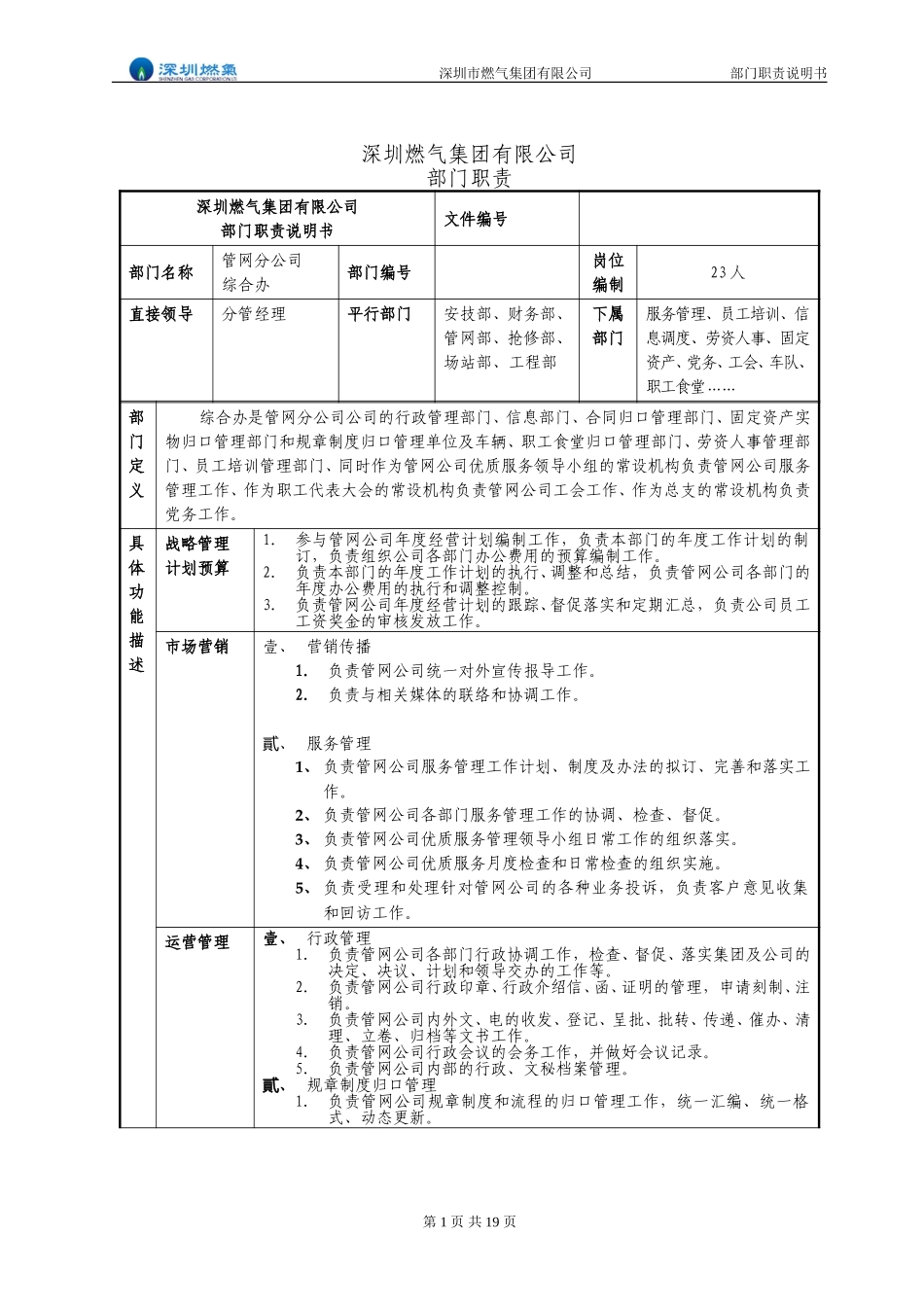 部门职责说明书－管网公司汇总.doc_第1页