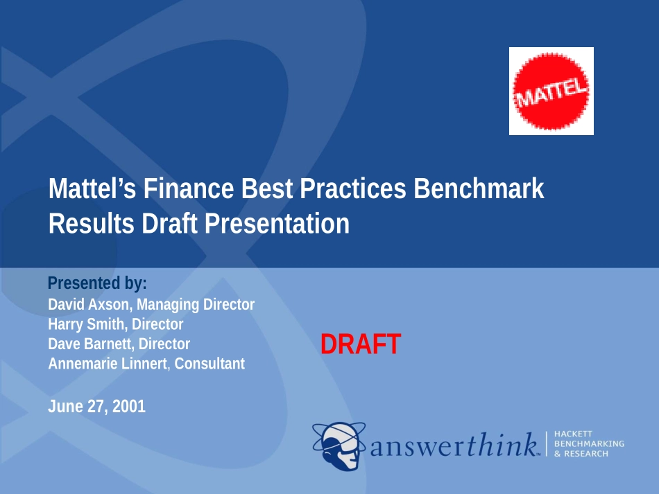 Mattel & Hackett financial benchmarks and leading practices.ppt_第1页