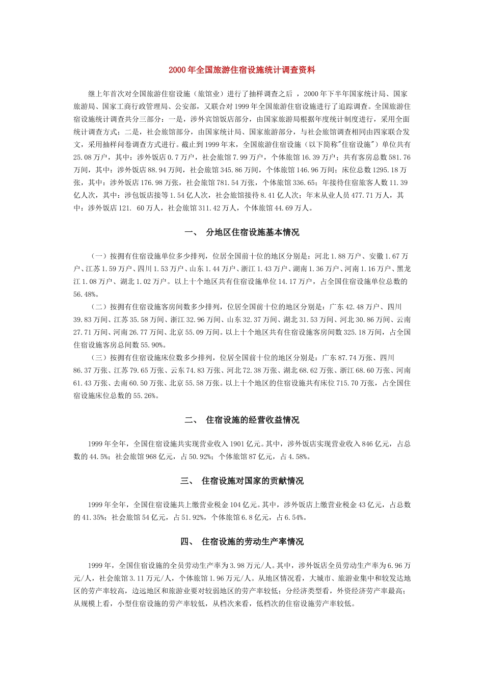 2000年全国旅游住宿设施统计调查资料.doc_第1页