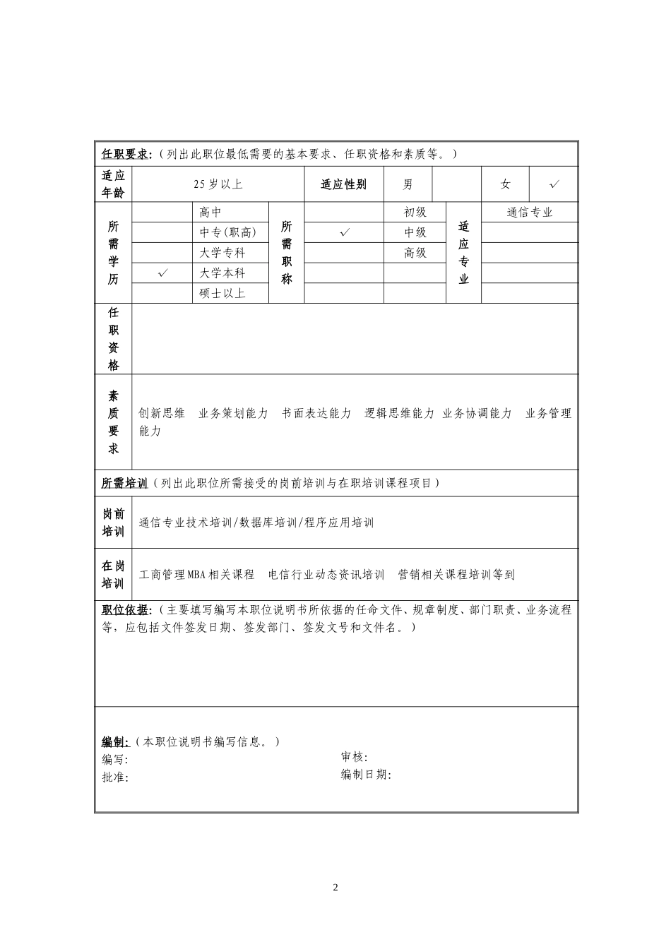 定岗定编与职位说明书-综合市场部 (1).doc_第2页
