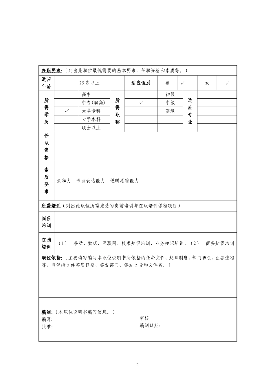 定岗定编与职位说明书-综合市场部 (3).doc_第2页