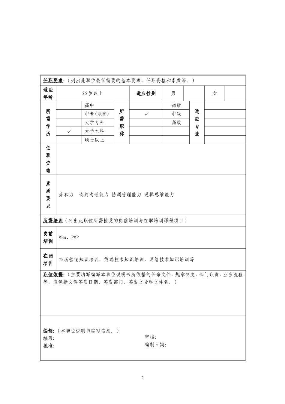 定岗定编与职位说明书-综合市场部 (6).doc_第2页