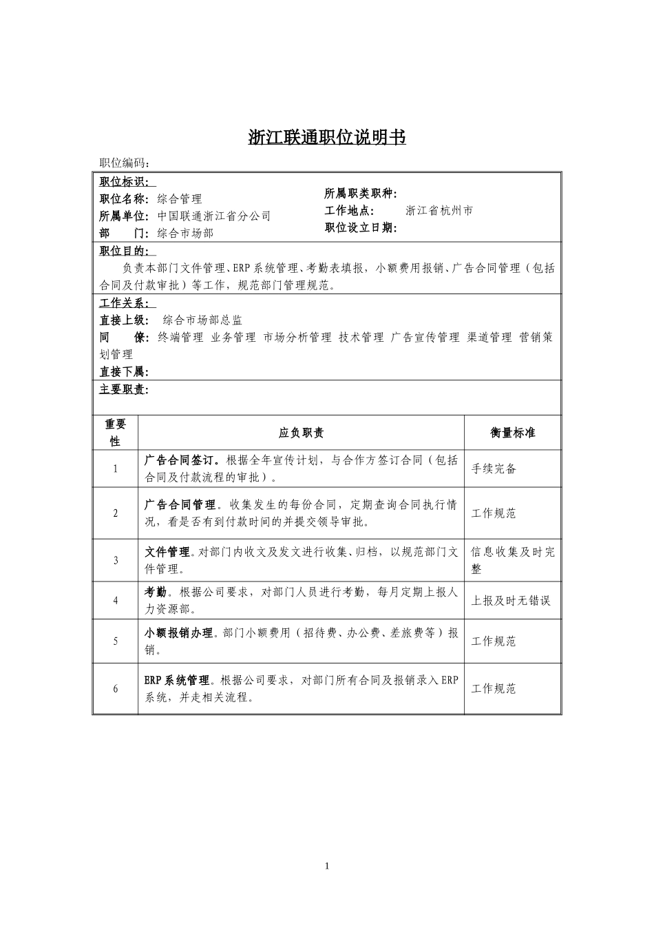 定岗定编与职位说明书-综合市场部 (7).doc_第1页