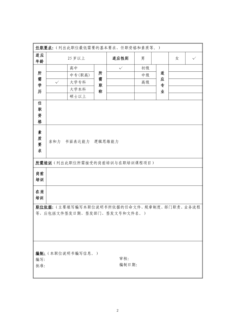 定岗定编与职位说明书-综合市场部 (7).doc_第2页
