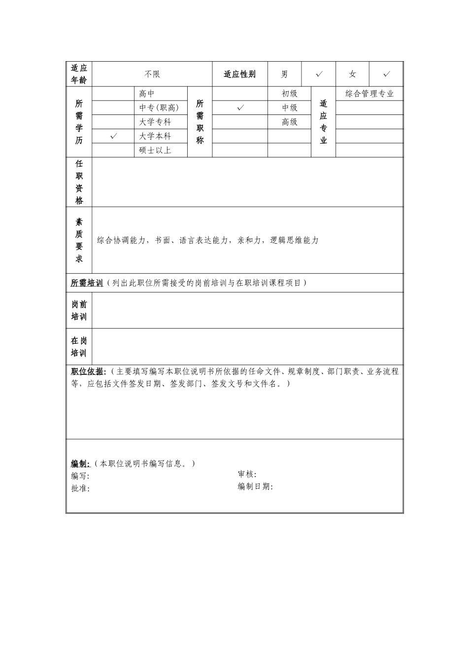 定岗定编与职位说明书-综合部 (2).doc_第2页