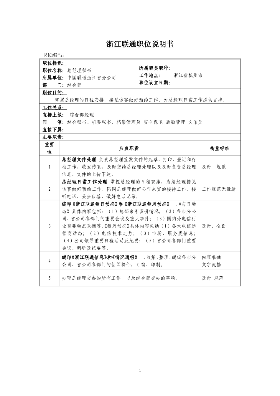 定岗定编与职位说明书-综合部 (5).doc_第1页