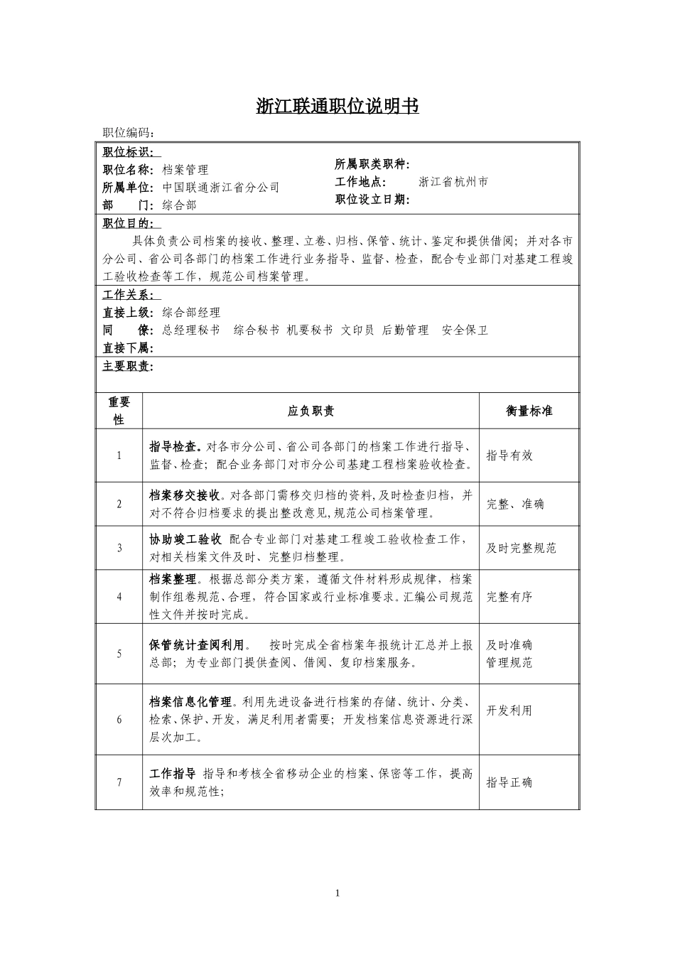 定岗定编与职位说明书-综合部 (7).doc_第1页