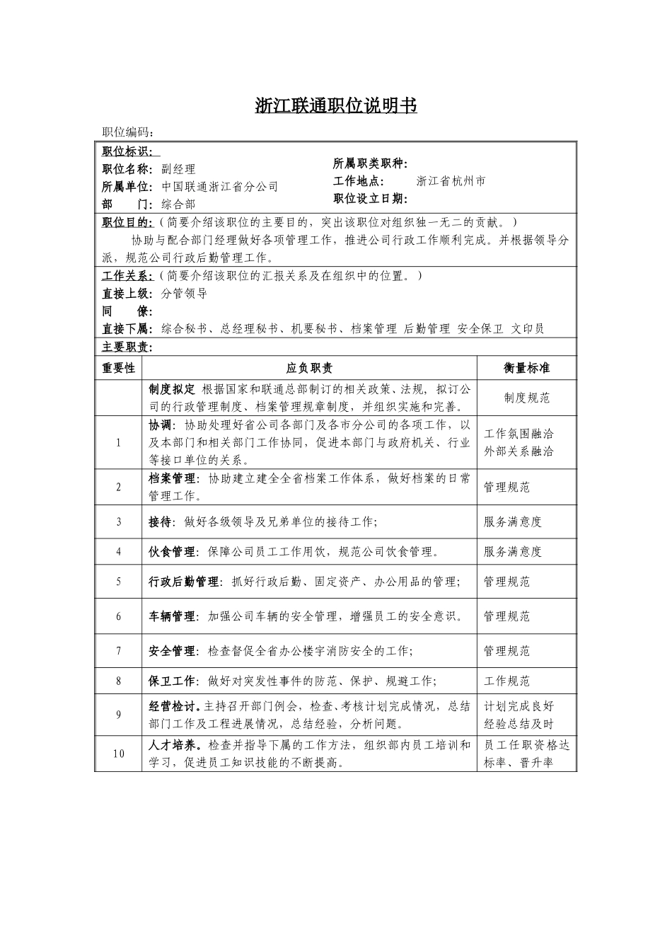 定岗定编与职位说明书-综合部 (8).doc_第1页