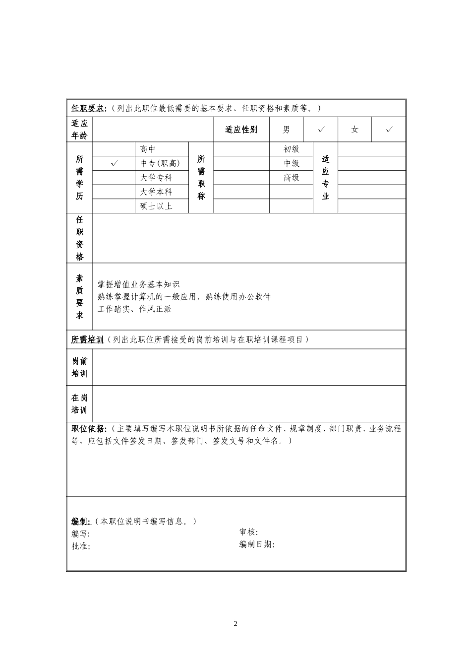 定岗定编与职位说明书--增值业务部 (6).doc_第2页