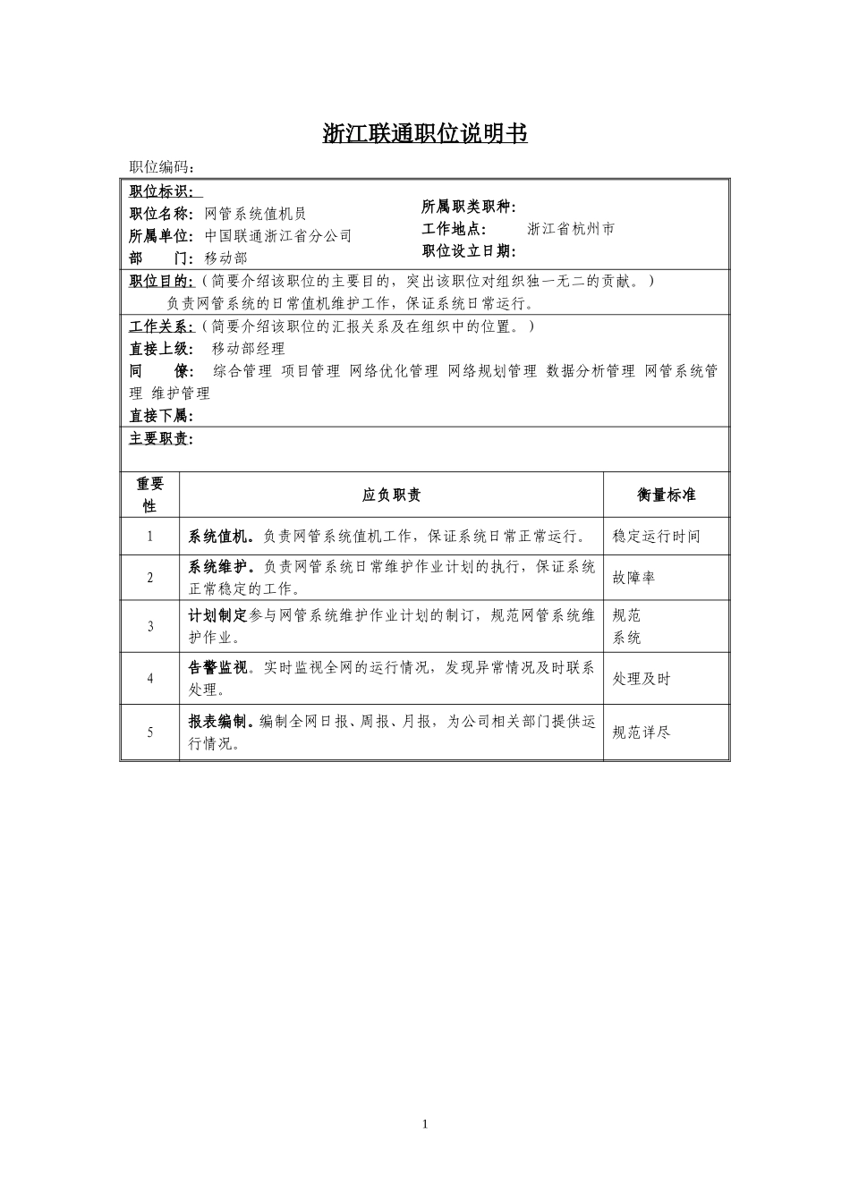 定岗定编与职位说明书-移动部 (3).doc_第1页
