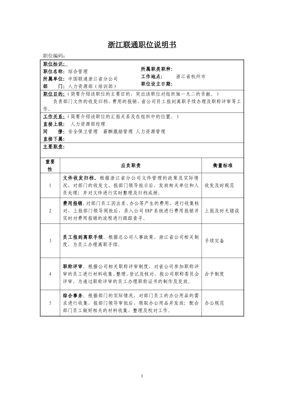 定岗定编与职位说明书-人力资源部 (5).doc_第1页