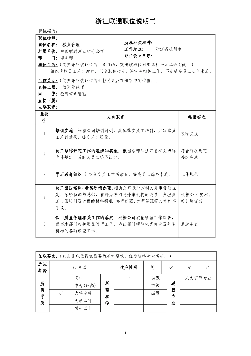 定岗定编与职位说明书-人力资源部 (6).doc_第1页