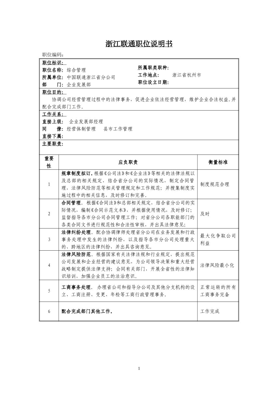 定岗定编与职位说明书-企业发展部 (1).doc_第1页