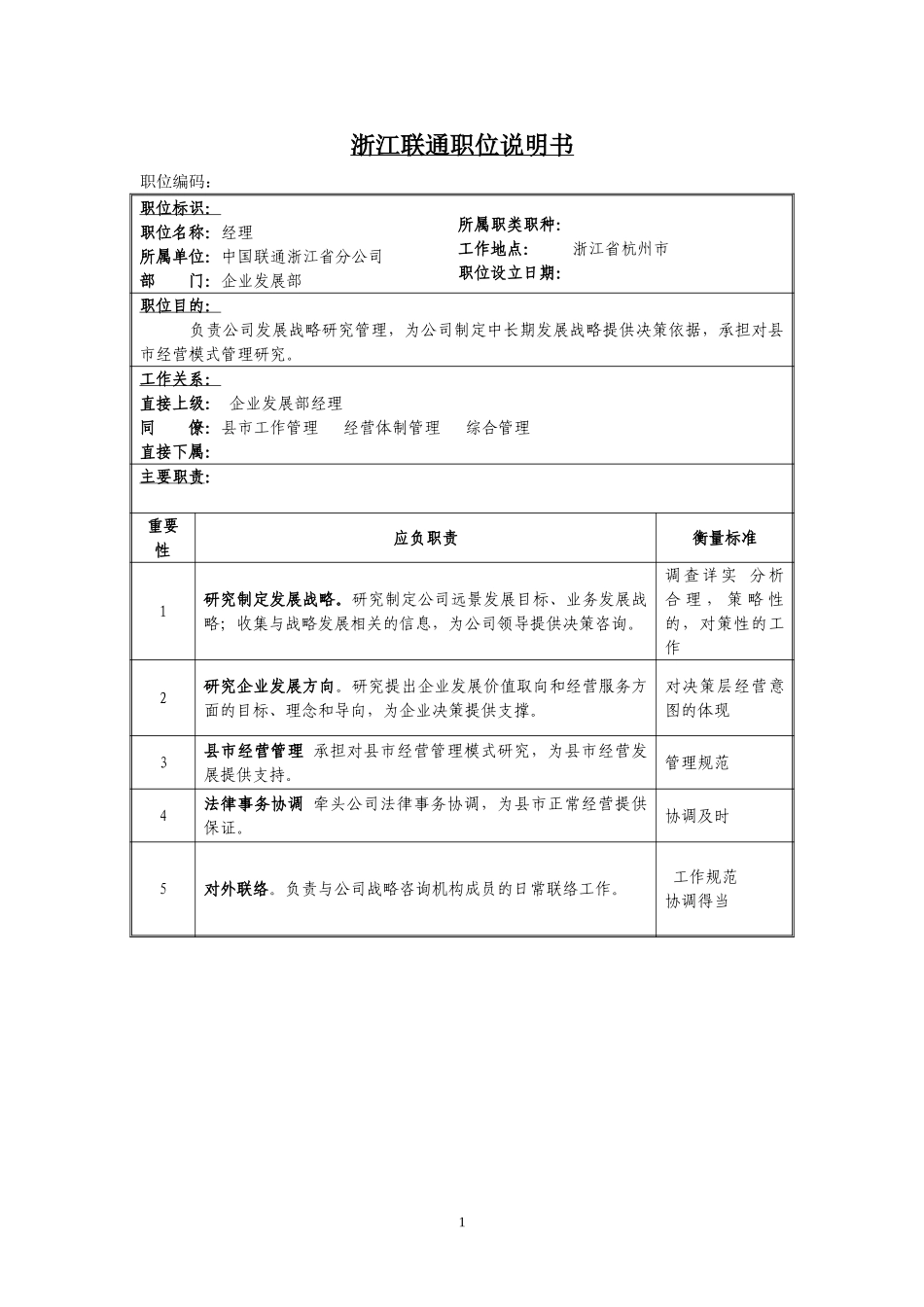 定岗定编与职位说明书-企业发展部 (2).doc_第1页