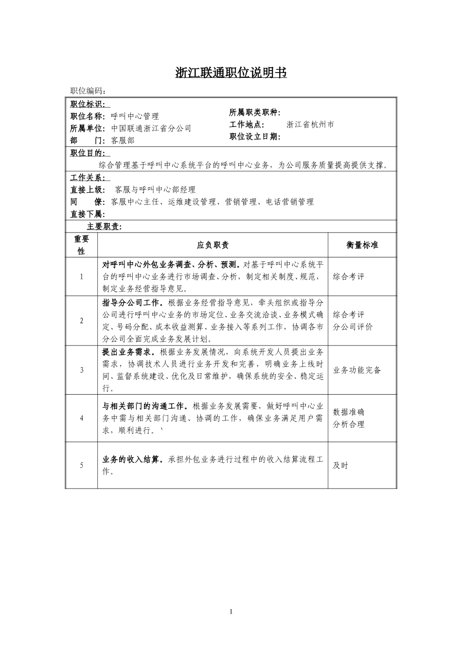 定岗定编与职位说明书-客服部 (1).doc_第1页