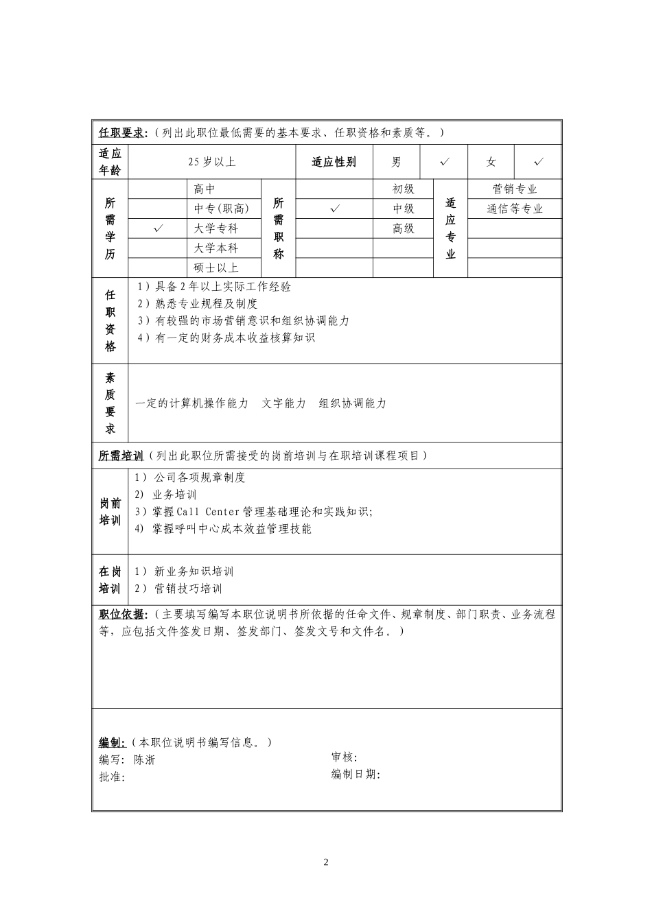 定岗定编与职位说明书-客服部 (1).doc_第2页